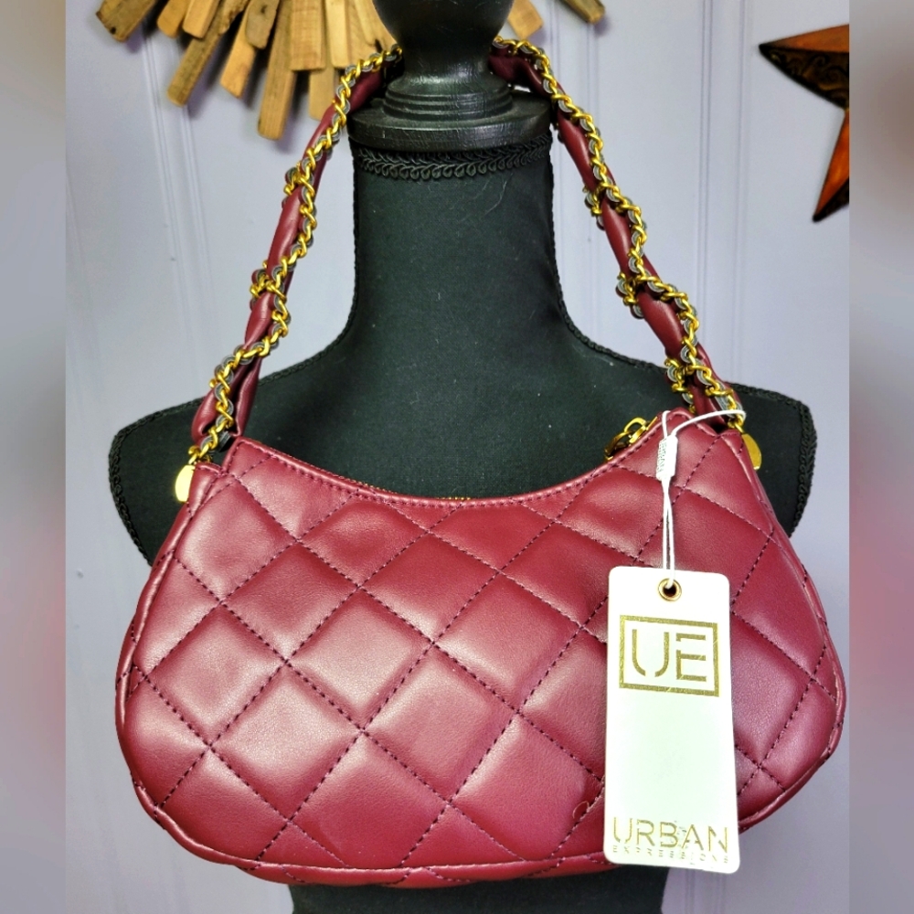 Urban expressions quilted shoulder bag gold tone metal-wine